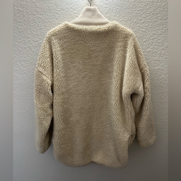 Varley Marney Sherpa Jacket Cream M | Oversized Ribbed Neck Longline Cozy Winter - Picture 8 of 15